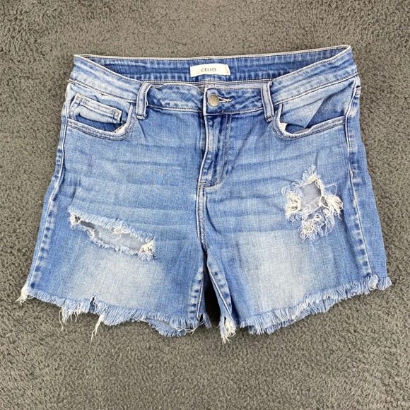 Cello Pants - Cello Denim Shorts Womens Size‎ 9 Blue Distressed Frayed Hem Ripped Casual